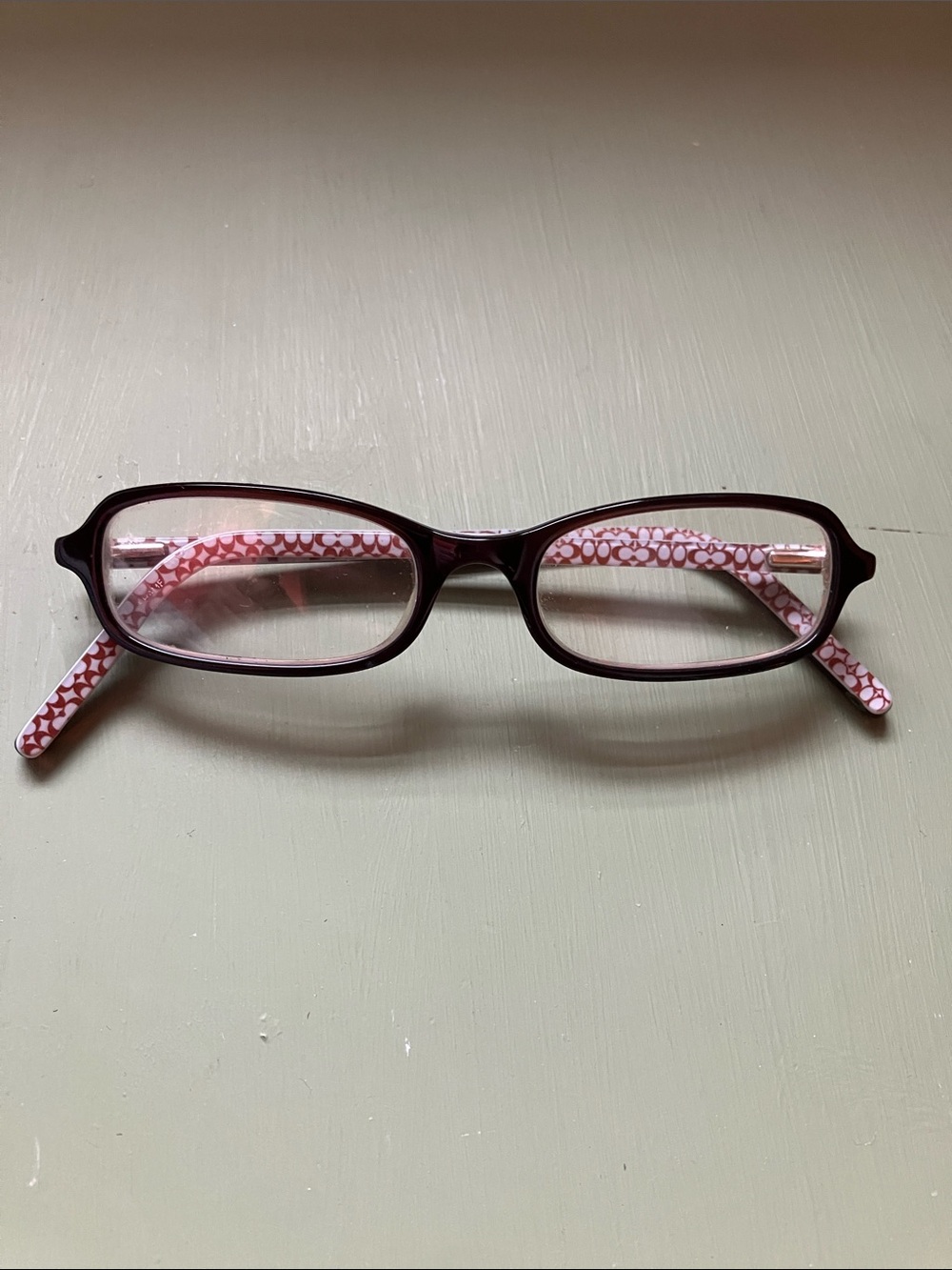Y2K Coach reading glasses thin brown frame  signature C crystals crooked